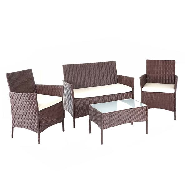 Bild 1 von Poly-Rattan Garten-Garnitur MCW-D82, Sitzgruppe Lounge-Set ~ braun-meliert mit Kissen creme