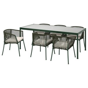SEGERÖN  Tisch+6 Armlehnstühle/außen, dunkelgrün/Frösön/Duvholmen beige