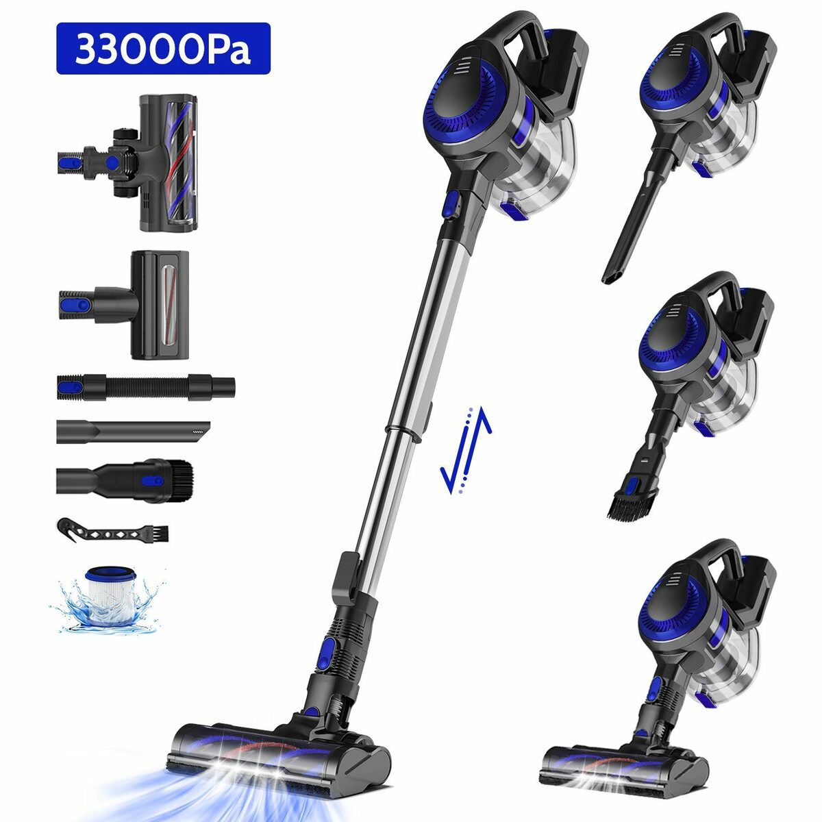 Bild 1 von Daccormax Akku-Stielstaubsauger Akku Staubsauger, Staubsauger Kabellos mit 33000pa Saugkraft, Akkusauger, Bis zu 50 Min Laufzeit, 1.3L Staubbehälter, kabelloser Staubsauger für Tierhaare,Teppi