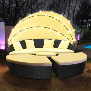 Swing&Harmonie Gartenlounge-Set LED - Sonneninsel Rattan Lounge Polyrattan Sitzgruppe Liege Insel inkl. Abdeckcover