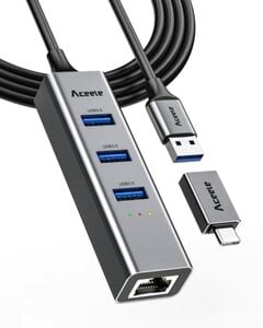 Aceele USB 3.0/ USB C Ethernet Adapter, Thunderbolt 3 zu Gigabit 4 USB 3.0 Adapter kompatibel mit MacBook Air/Pro, iPad Pro/Air, Surface Pro 8, GalaxyTab S8/S7, Galaxy S22/S21 und USB-A Computer