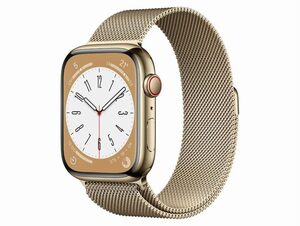 Apple Watch Series 8, GPS & Cellular, 45 mm, Edelstahl gold, Milanaise gold