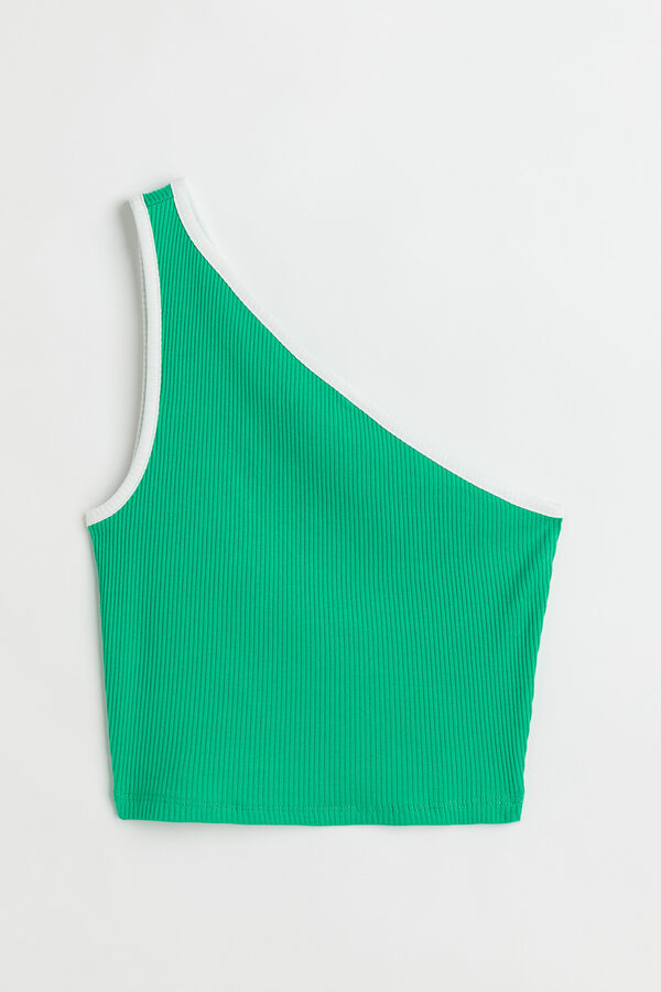 Bild 1 von H&M Geripptes One-Shoulder-Top Grün, Tops in Größe XXS. Farbe: Green