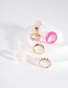 Damen Ring - 6er-Pack - rosa-gold-pink