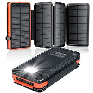 Solar Powerbank 26800mAh, elzle Solar Ladegerät mit 2 USB-Ausgangsport & 1 USB-C-Eingangsport, Outdoor Wasserfester Externer Akku mit 4 Solarpanels und Taschenlampe Für Smartphones Tablets Camping