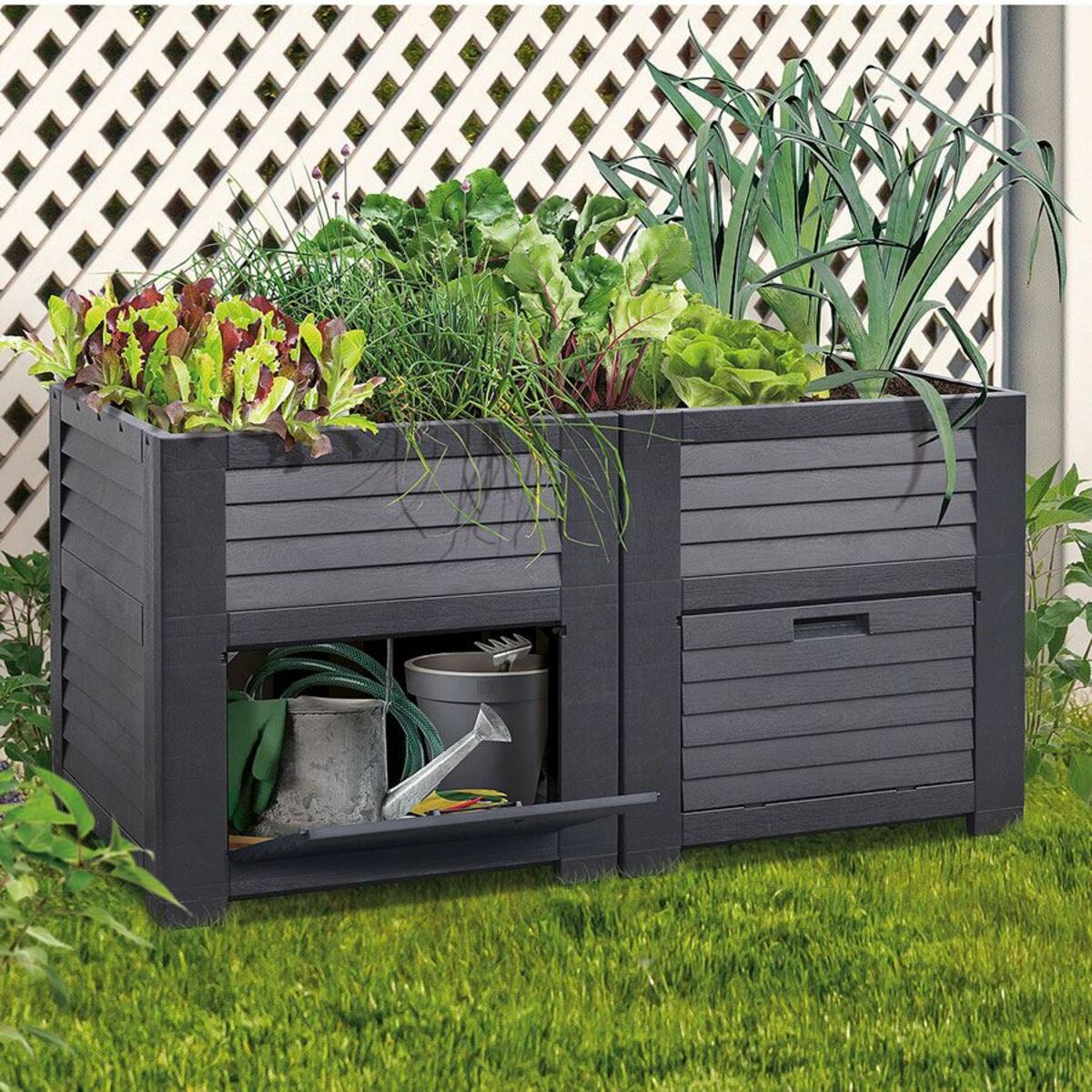 Bild 1 von Maxi-Hochbeet mit 2 Pflanzfächern 150x75x78cm Anthrazit
