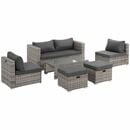 Bild 1 von Outsunny Rattan Sitzgarnitur, 6-teilige Sitzgruppe, Gartenmöbelset mit Couchtisch, Metall, Grau, 151