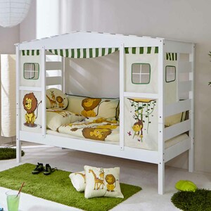 Jungen Kinderbett in Weiß Kiefer massiv Dschungel Design