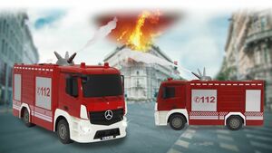 JAMARA Feuerwehr TLF mit Spritzfunktion Mercedes-Benz Antos 1:26 2,4GHz