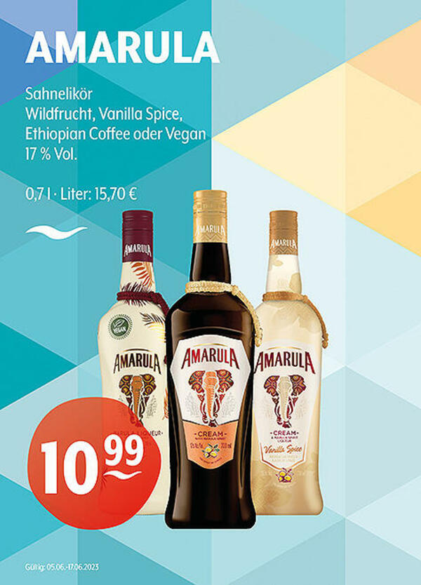 Bild 1 von AMARULA Sahnelikör
Wildfrucht, Vanilla Spice, Ethiopian Coffee oder Vegan
17 % Vol.