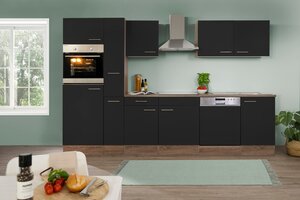 Respekta Küchenprogramm Eiche York Küchenzeile 310 cm inkl. E-Geräte & Mineralite Einbauspüle, schwarz