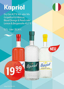 Kapriol Dry Gin 41,7 % Vol. oder Mix Grapefruit & Hibiscus, Blood Orange & Peach oder Lemon & Bergamotte 40,7 % Vol.
