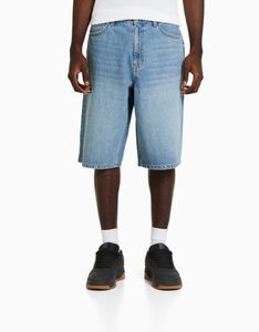 Bershka Jeans-Bermudashorts Im Baggy-Stil Herren 40 Ausgewaschenes Blau