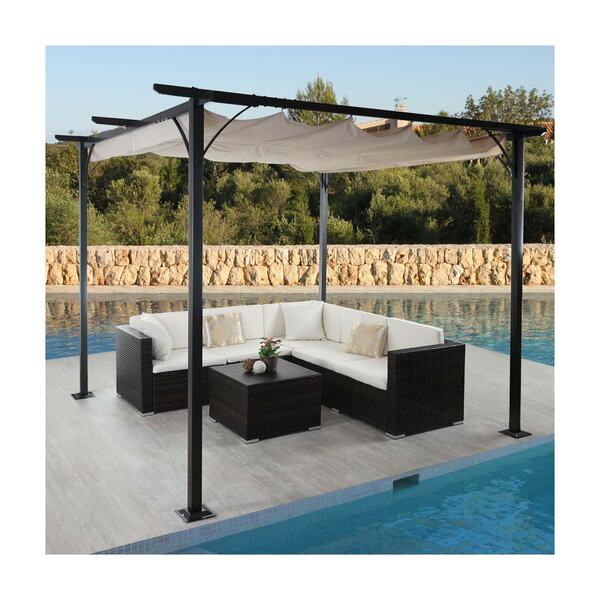 Bild 1 von Pergola MCW-C42, Garten Pavillon, stabiles 6cm-Gestell + Schiebedach ~ 3,5x3,5m creme