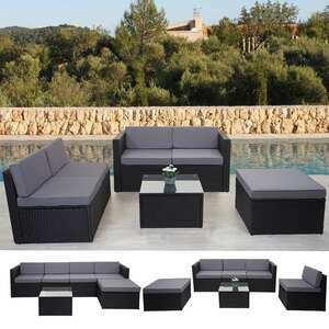 Poly-Rattan-Garnitur MCW-D24, Garten-/Lounge-Set Sofa ~ anthrazit, Polster grau