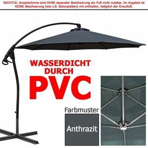 habeig Ampelschirm WASSERDICHT Ampelschirm 3m Anthrazit PVC Schirm 300cm Sonnenschirm