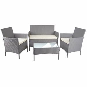 Poly-Rattan Garten-Garnitur MCW-D82, Sitzgruppe Lounge-Set ~ grau mit Kissen creme