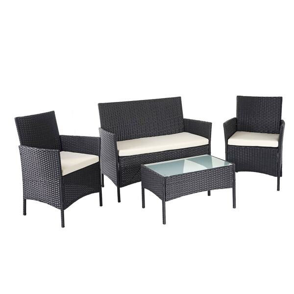 Bild 1 von Poly-Rattan Garten-Garnitur MCW-D82, Sitzgruppe Lounge-Set ~ schwarz mit Kissen creme