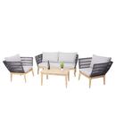 Bild 1 von Gartengarnitur MCW-H55, Lounge-Set Sofa Sitzgruppe, Seilgeflecht Rope Holz Akazie Spun Poly MVG ~ Kissen hellgrau