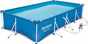 Bestway Framepool Pool Komplettset, Rechteckig, Aufstellpool 400x211x81cm, Planschbecken (Gartenpool mit Pumpe Set, Gross, Aufstellbecken, Familienpool, Kinderpool), Schwimmbecken für Garten, S