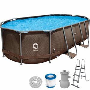 Avenli Framepool Frame Oval Pool Set 427 x 275 x 100 cm Rattan Optik (Stahlrahmenpool Komplettset)