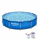 Bild 1 von Bestway Framepool Pool Komplettset, Rund, Aufstellpool 305x76cm, Planschbecken (Gartenpool mit Pumpe Set, Gross, Aufstellbecken, Familienpool, Kinderpool), Schwimmbecken für Garten, Stahlrahmen