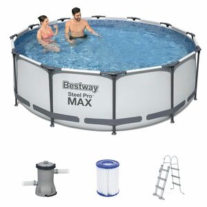 BESTWAY Pool Steel Pro Max Frame Pool Set rund Filterpumpe Leiter grau 366x100cm (56418)