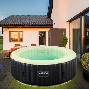 Arebos Whirlpool automatisch aufblasbar, In & Outdoor, 6 Personen, (Set, Aufblasbar,komplett mit Zubehör und LED Beleuchtung), LED Leuchtband