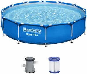 Bestway Pool Frame Pool rund (Set, 3-tlg), ØxH: 366x76 cm, mit Kartuschenfilterpumpe