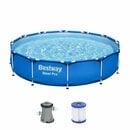 Bild 3 von Bestway Framepool Pool Komplettset, Rund, Aufstellpool 305x76cm, Planschbecken (Gartenpool mit Pumpe Set, Gross, Aufstellbecken, Familienpool, Kinderpool), Schwimmbecken für Garten, Stahlrahmen