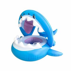 Heikoeco Schwimmbecken Baby Schwimmring mit Sonnenschutz Baldachin Shark Aufblasbarer