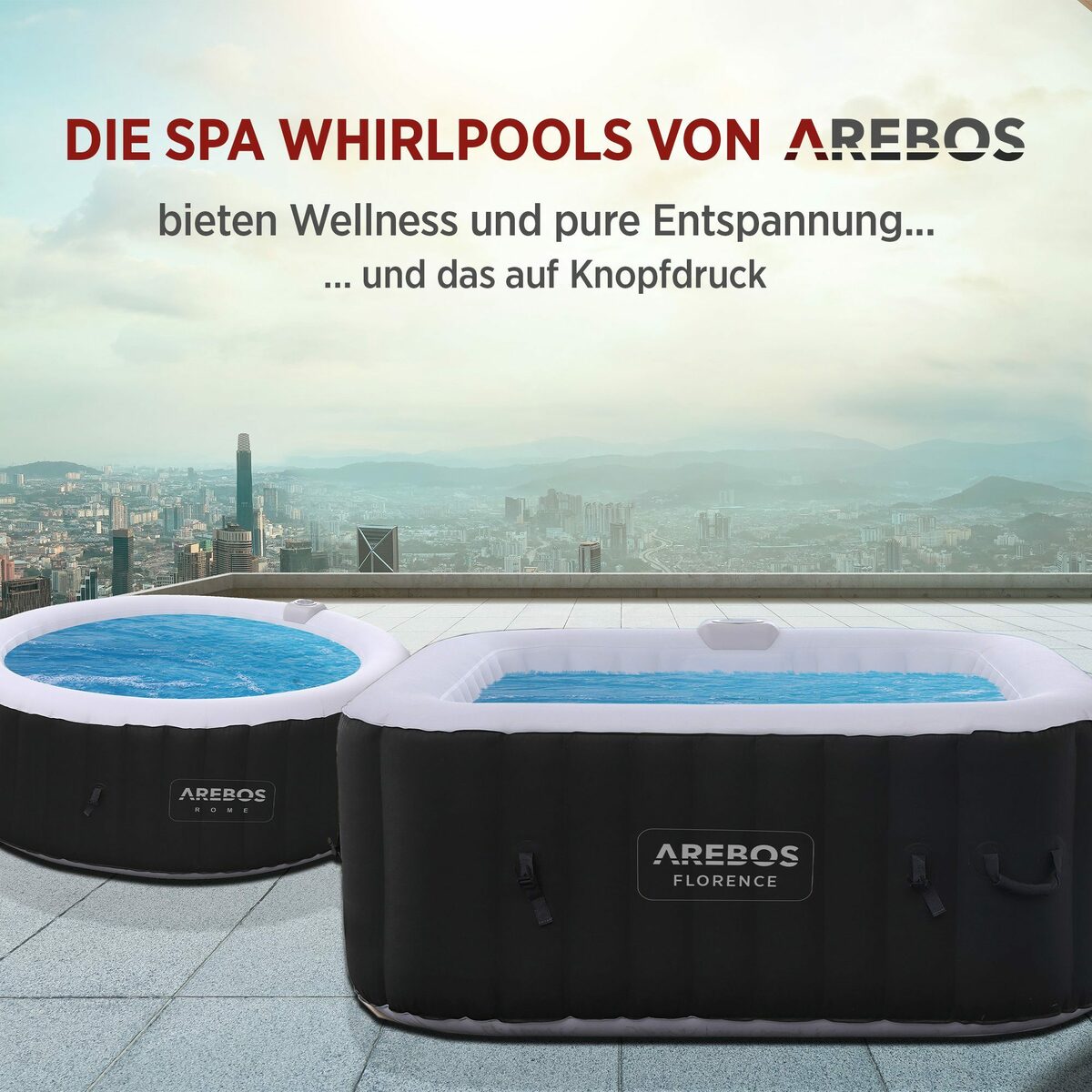 Bild 3 von Arebos Whirlpool 2400 W, aufblasbar, In- & Outdoor, 4 Personen, 154x154 cm, (Set, Komplett-Set)