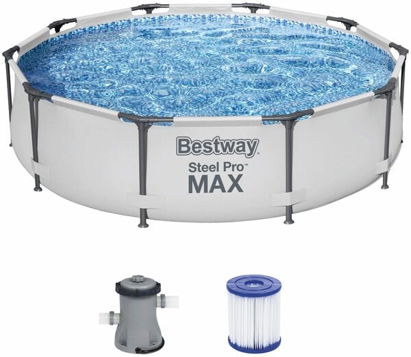 Bild 1 von Bestway Pool Steel ProMAX Pool 305x76 (Set, 3-tlg), ØxH: 305x76 cm, mit Kartuschenfilterpumpe