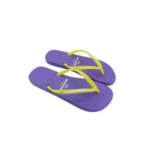 Fliederfarbene und gelbe Damen-Strand-Flip-Flops mit Gummisohle