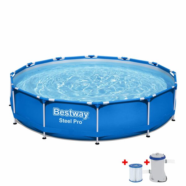 Bild 1 von Bestway Framepool SteelPro Pool Komplettset, Rund, Aufstellpool 366x76cm, Planschbecken (Gartenpool mit Pumpe Set, Gross, Aufstellbecken, Familienpool, Kinderpool), Schwimmbecken für Garten, St