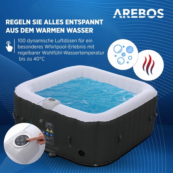 Bild 2 von Arebos Whirlpool 2400 W, aufblasbar, In- & Outdoor, 4 Personen, 154x154 cm, (Set, Komplett-Set)