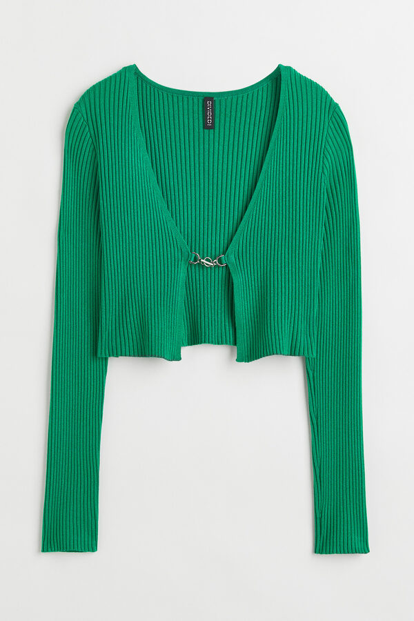 Bild 1 von H&M Kurzer gerippter Cardigan Grün, Cardigans in Größe XS. Farbe: Green