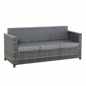 Outsunny Poly-Rattan Sofa mit Kissen 3-Sitzer Garten Loungesofa Metall Polyester Grau 185 x 70 x 80
