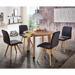 Esstisch mit Stühlen mit rundem Tisch Stühle in Schwarz Kunstleder (fünfteilig)