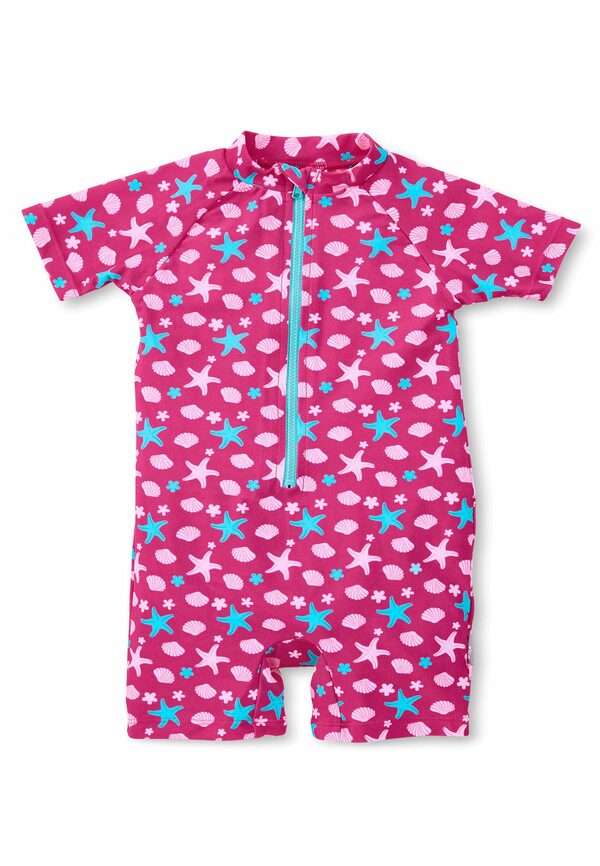 Bild 1 von Sterntaler® Badeanzug Schwimmanzug Seesterne Kinderbadeanzug - Schwimmanzug in Magenta mit Muscheln und Seesternen - Baby Badebekleidung Kurzarm mit UV-Schutz 50+ Badeoverall Baby Mädchen mit