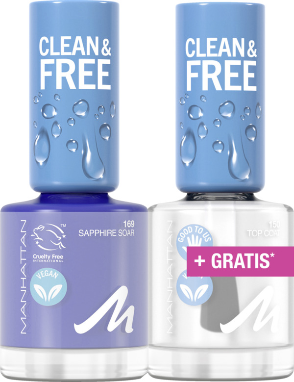 Bild 1 von Manhattan Clean & Free Nail Polish 169 Sapphire Soar + gratis Top Coat 150