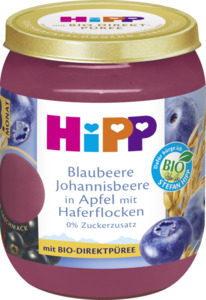 HiPP HiPP Bio Frucht und Getreide Blaubeere Johannisbeere in Apfel mit Haferflocken, 160g