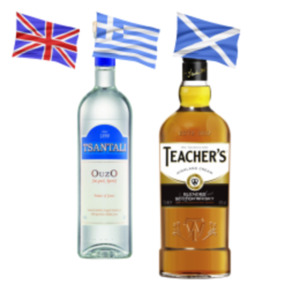 Teachers Highland Cream Whisky, Tsantali Ouzo, Finsbury Dry Gin oder Penny Packer Bourbon Whiskey