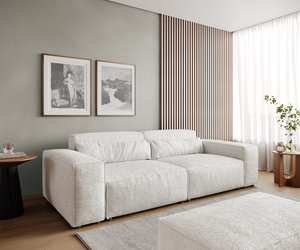Big-Sofa Sirpio L 260x110 cm Bouclee Creme-Weiß mit Hocker