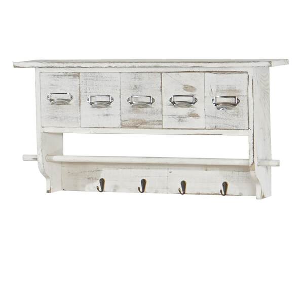 Bild 1 von Garderobe MCW-C49, Wandgarderobe Wandregal, Vintage mit 5 Schubladen 32x65x13cm ~ Shabby Look, weiß