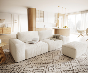 Big-Sofa Lanzo XL 270x130 cm Bouclee Creme-Weiß mit Hocker