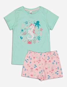 Kinder Mädchen Pyjama Set aus Shirt und Shorts - Glitzerprint