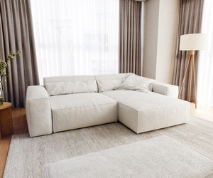 Ecksofa Sirpio XL 270x170 cm Bouclee Creme-Weiß Recamiere variabel mit Hocker