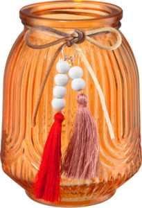 Dekorieren & Einrichten Glaskerzenhalter mit Perlen & Quasten, orange