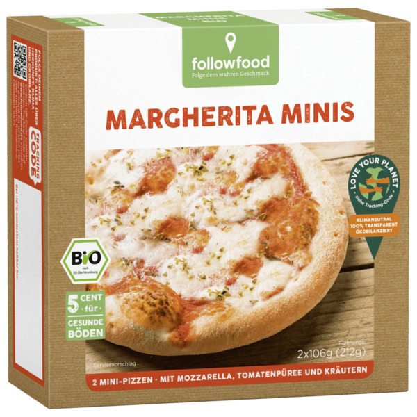 Bild 1 von followfood Bio Pizza Margherita Minis 2 Stück 212g